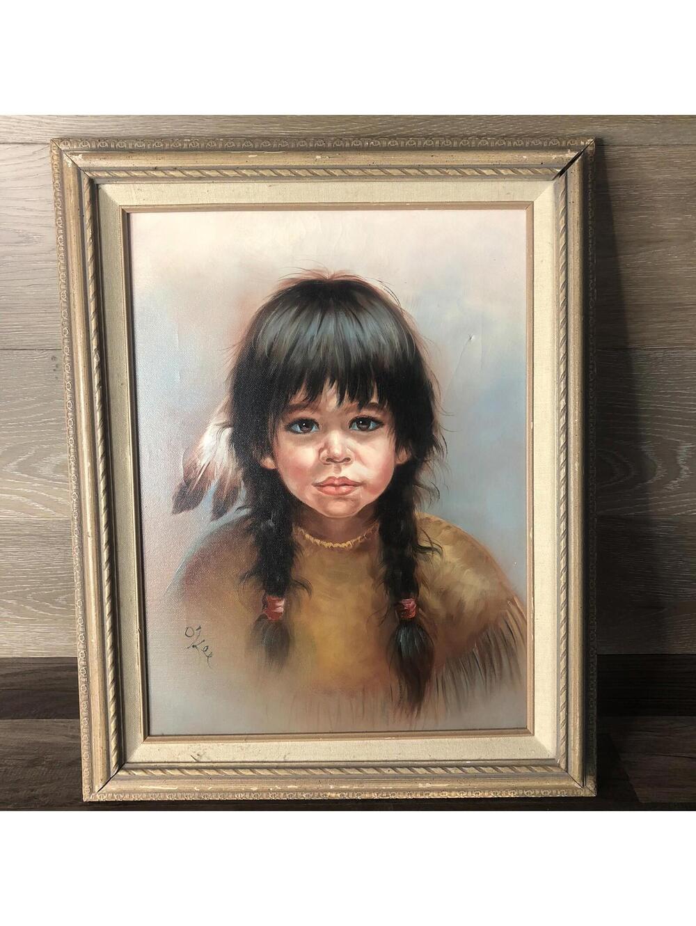 O’kee Framed Oil Painting Indian Child